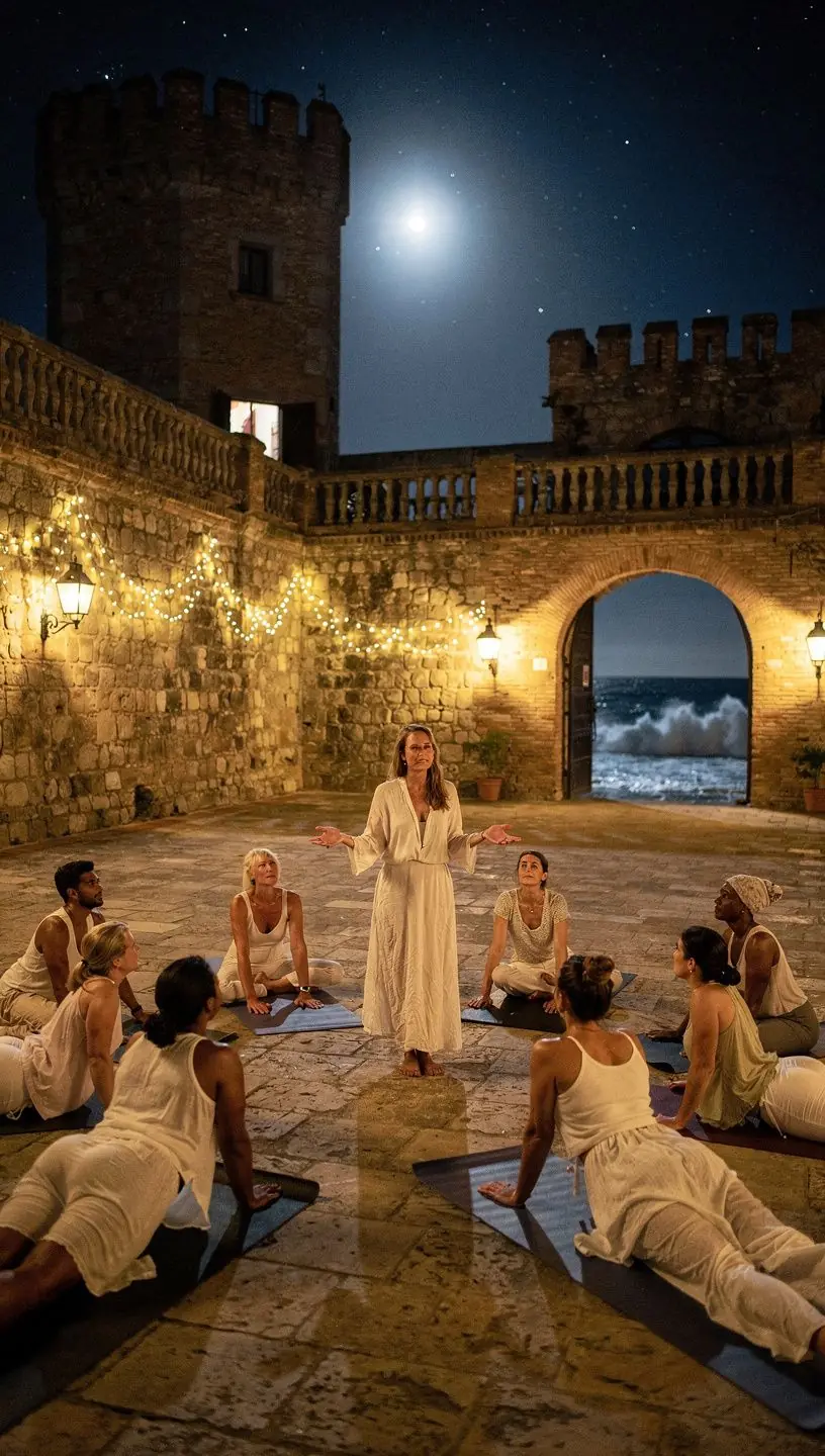 Grupo de individuos en una clase de yoga, conectando sus cuerpos y emociones a través del movimiento.