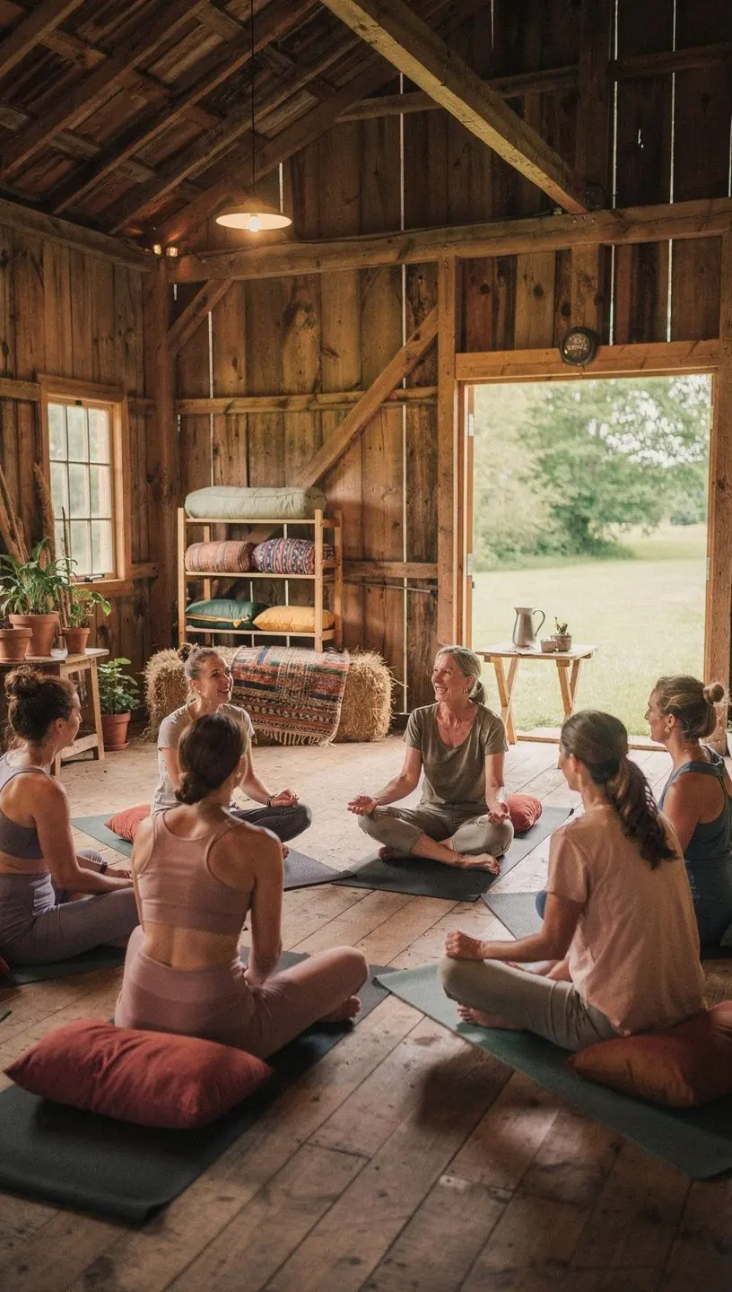 Grupo de individuos en una clase de yoga, conectando sus cuerpos y emociones a través del movimiento.