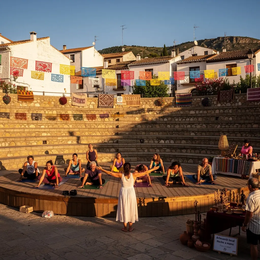 Grupo de individuos en una clase de yoga, conectando sus cuerpos y emociones a través del movimiento.
